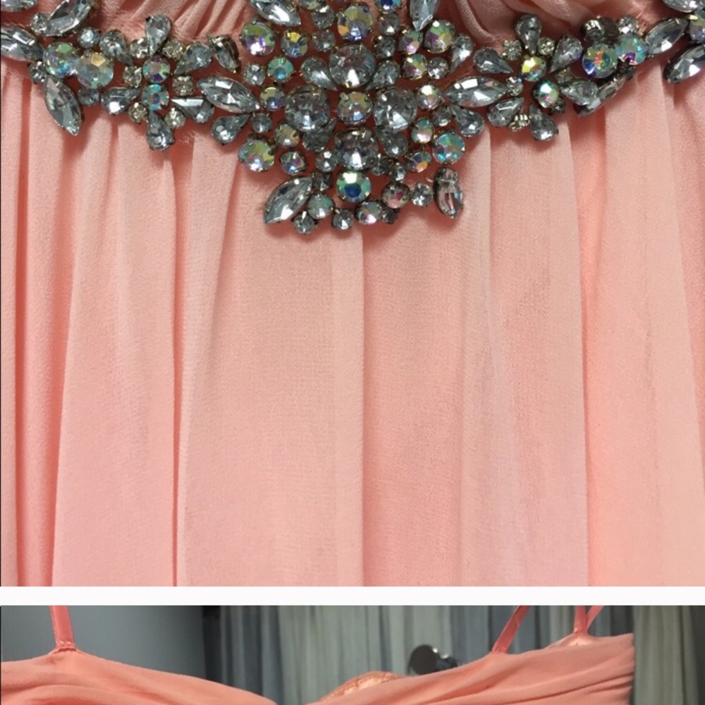 Peach Chiffon Prom Dress with rhinestones XS - Picture 3 of 4